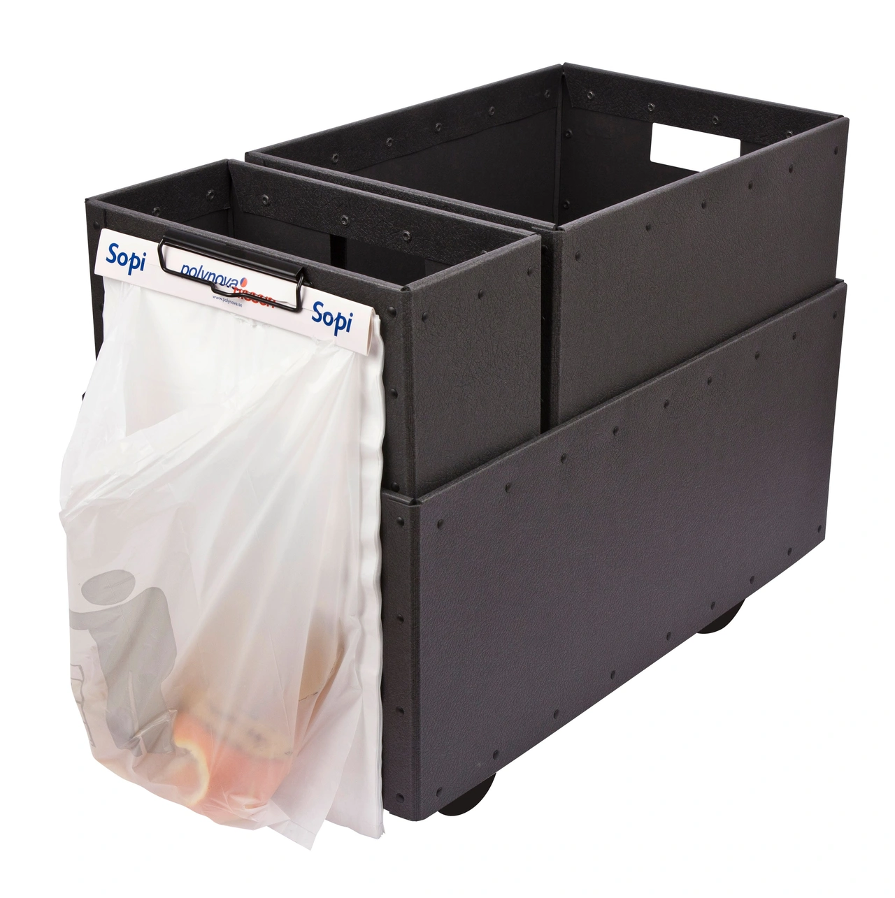 Papperssorteringslåda med hjul och soppåse, Grafit