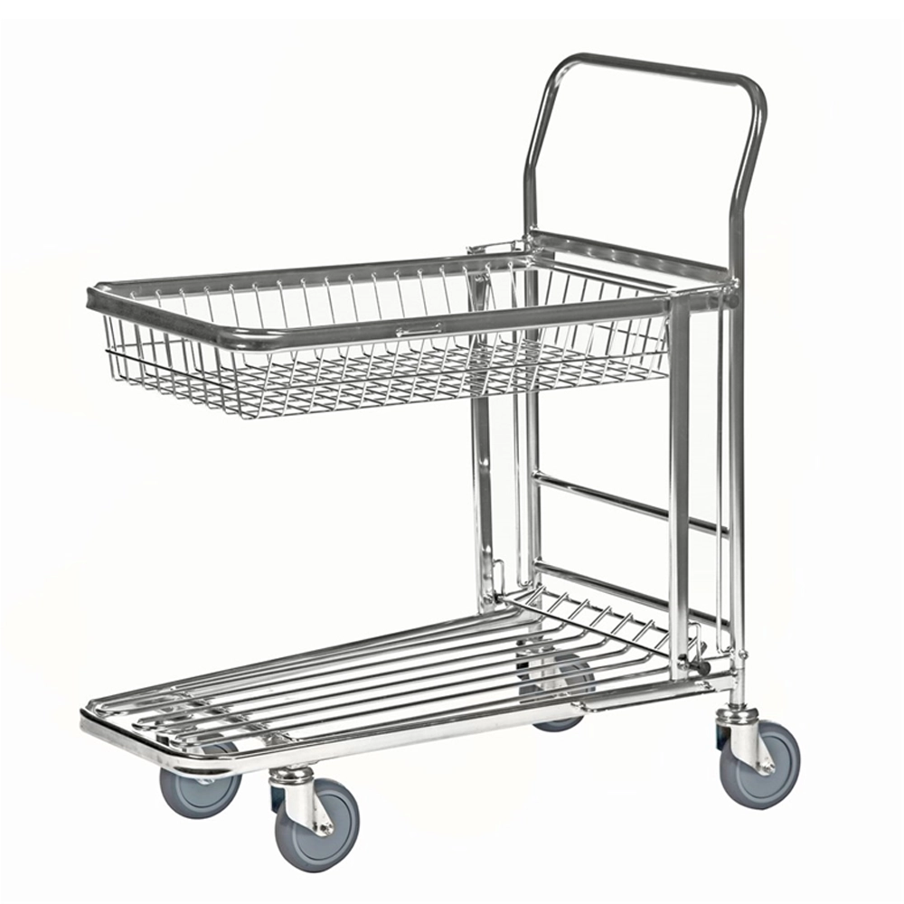 Butiksvagn med korg som går att fälla upp