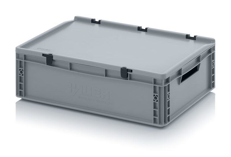 Euroback 600x400x185 mm med gångjärnslock Öppna handtag