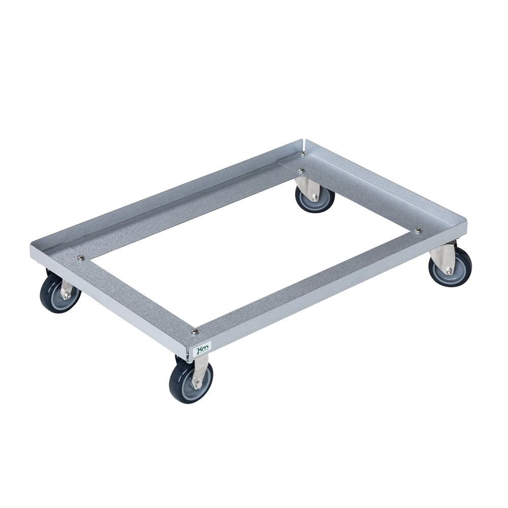 Tralla 600x400 mm öppen botten med 2 fast 2 länkhjul