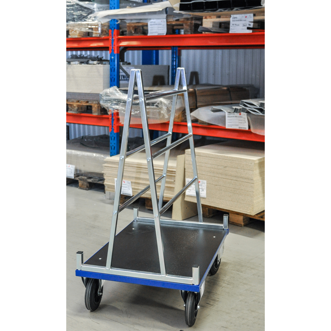 Skivvagn 500 kg 2 hjul fast, 2 hjul länk m broms