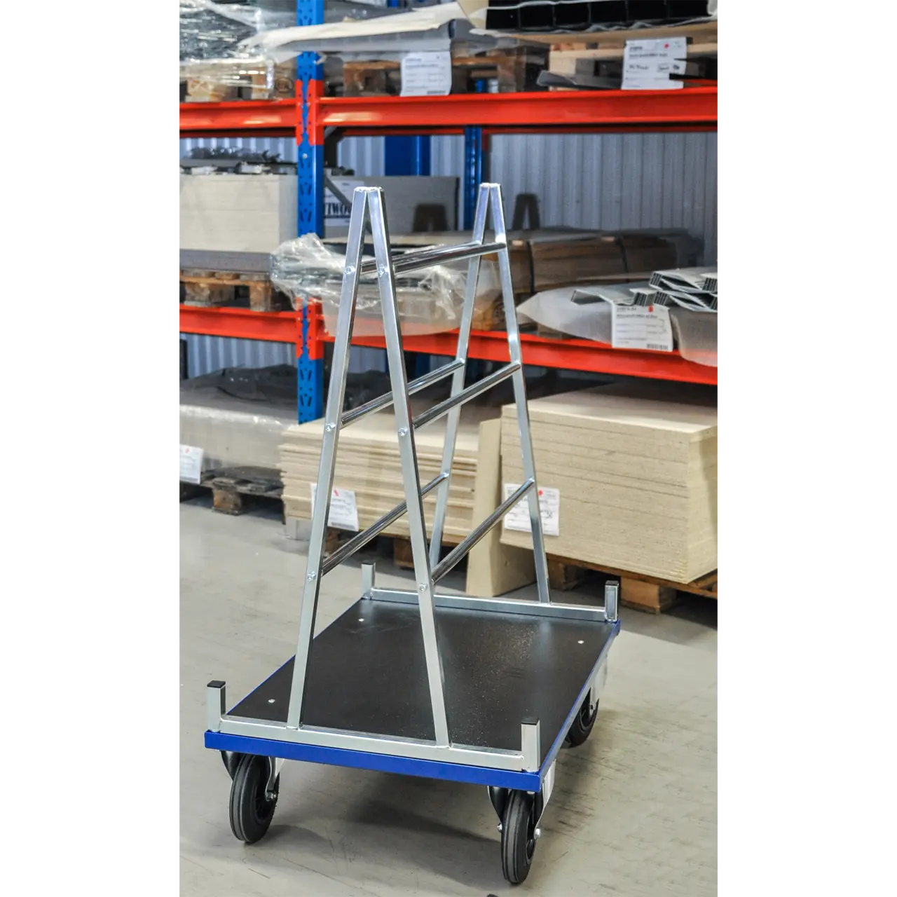 Skivvagn 500 kg 2 hjul fast, 2 hjul länk m broms