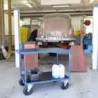 Bordsvagn SERIE 300 Blå med laminatskivor med broms