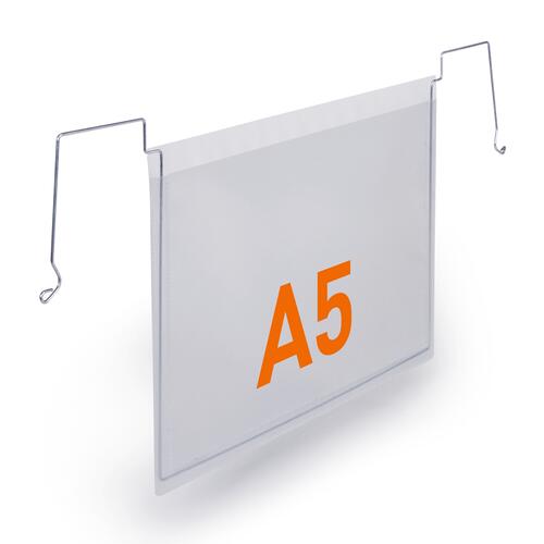 Plastficka med ståltrådsfäste A5L PP transparent 50st