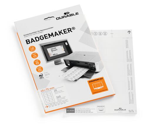 BADGEMAKER etiketter till namnskylt 40x75 vit 20st