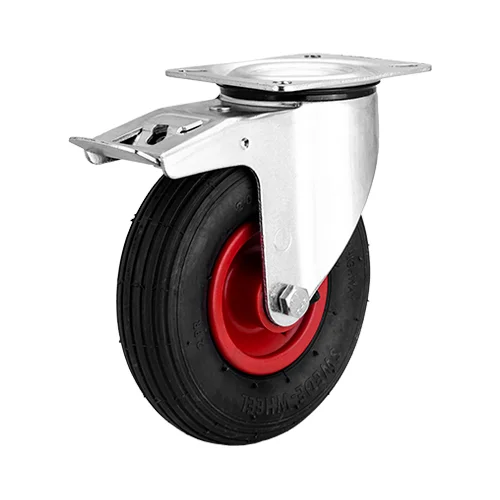 Länkhjul 200x50mm, 60 kg, Luftgummihjul Totalbroms