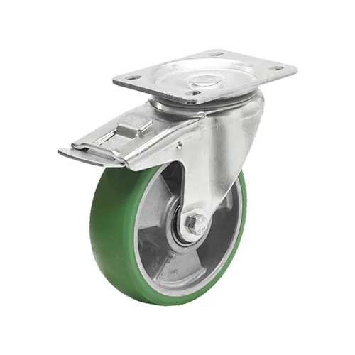 Länkhjul 125x40mm, 300 kg, Elastiskt PU Totalbroms