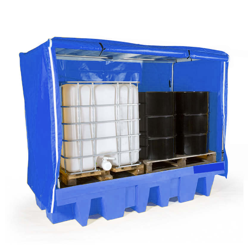 IBC-station Euro-dubbel av polyeten (PE) med väderskydd blå
