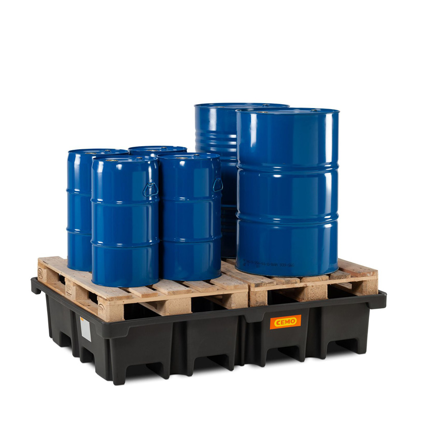 Uppsamlingskärl Black av PE för 4 fat passar två EUR-pallar