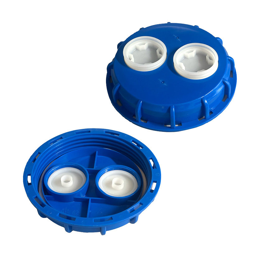 IBC-lock 150 mm blå plast med dubbla BSP-gängad anslutnignar