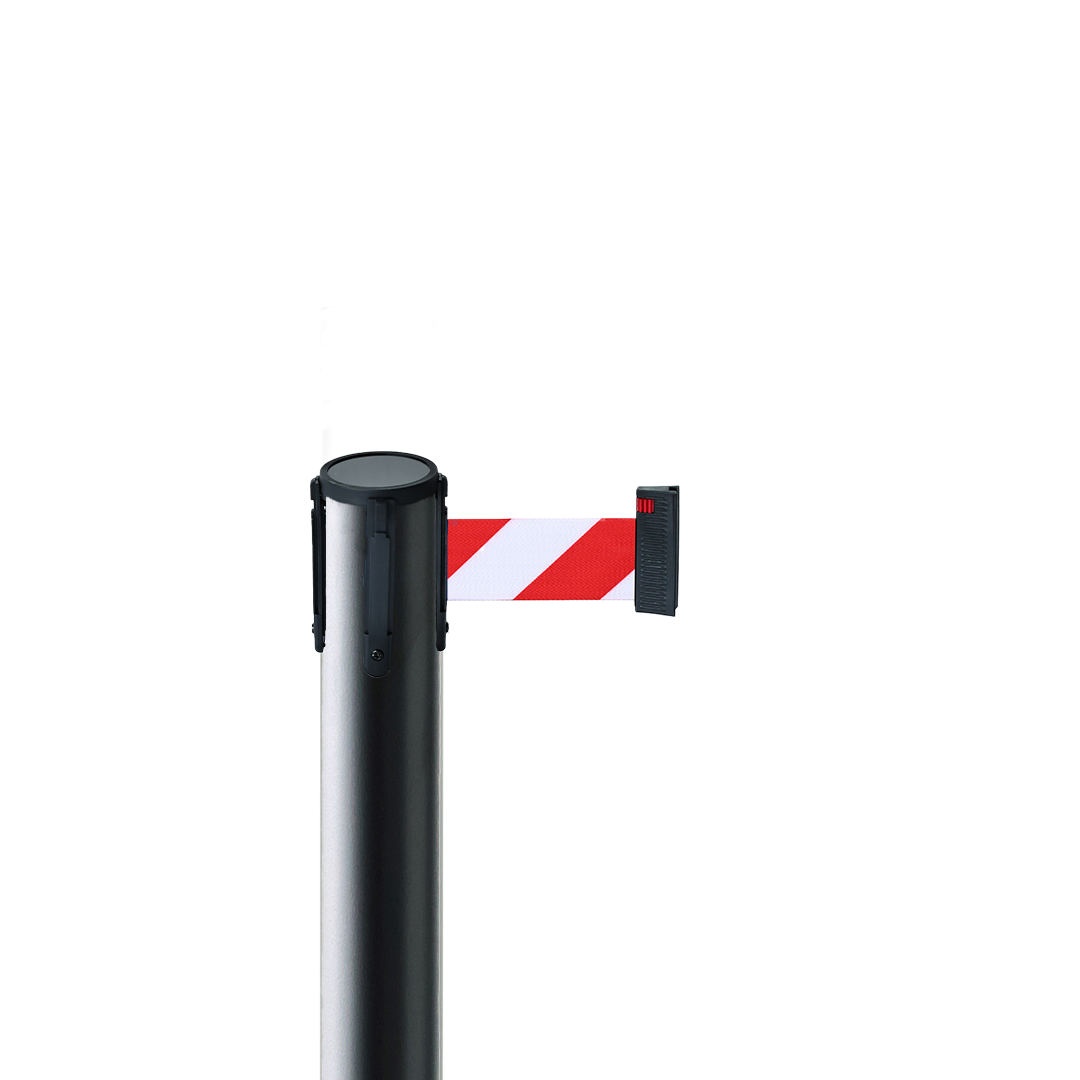 Avspärrningsstolpe svart med rött/vitt band 3 meter