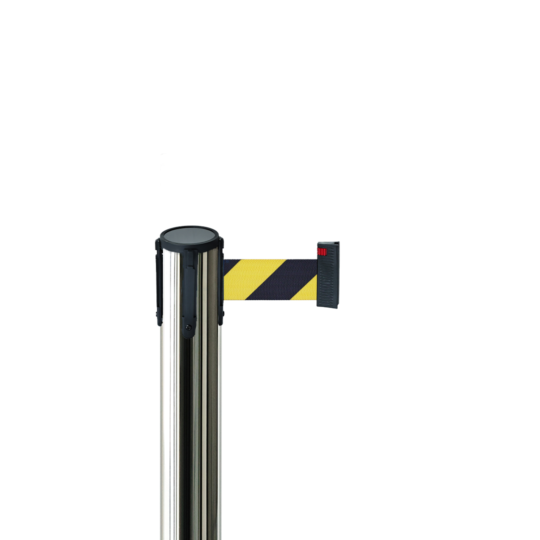 Avspärrningsstolpe borstad stål med gul/svart band 3 meter