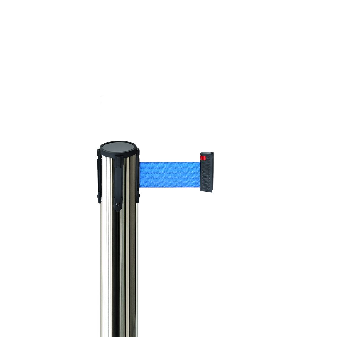 Avspärrningsstolpe borstad stål med blått band 3 meter