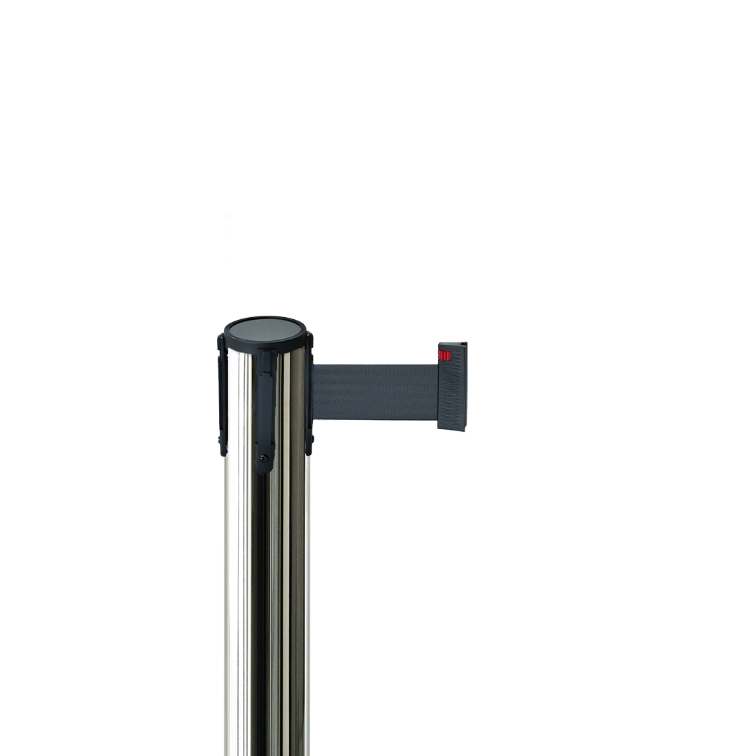 Avspärrningsstolpe borstad stål med svart band 3 meter