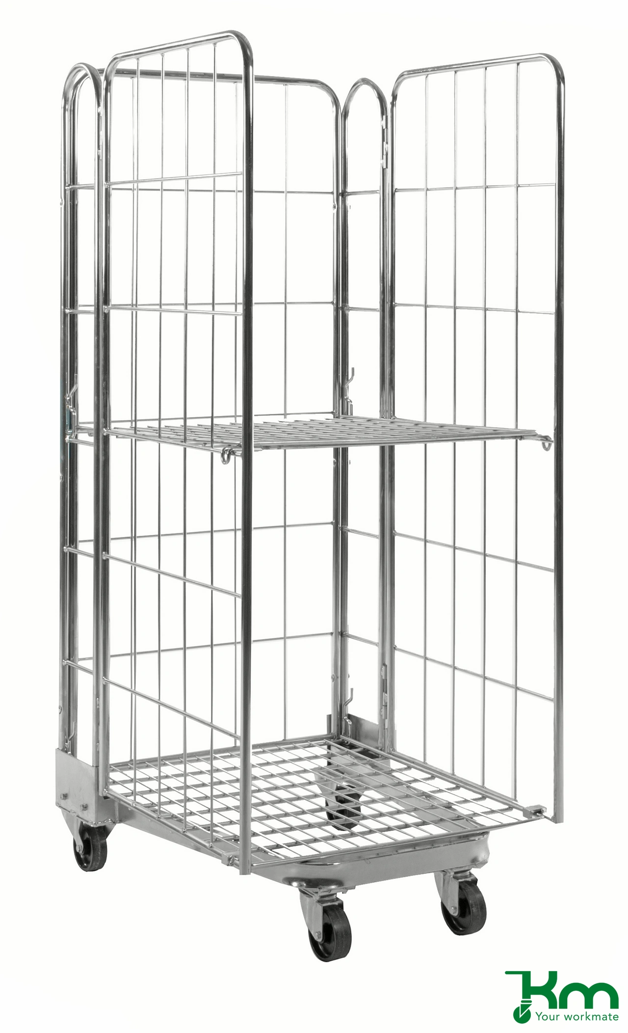 Stackningsbar rullcontainer tre sidor