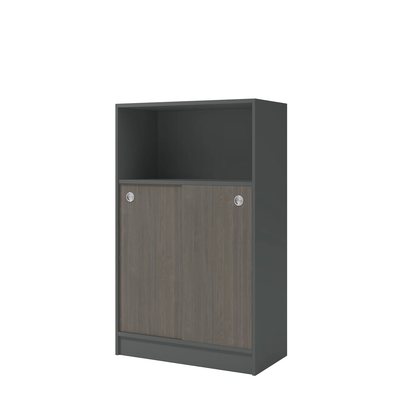 Skåp, mörkgrå/mörk ask, 2x skjutdörrar/1x öppet, 805x1325mm