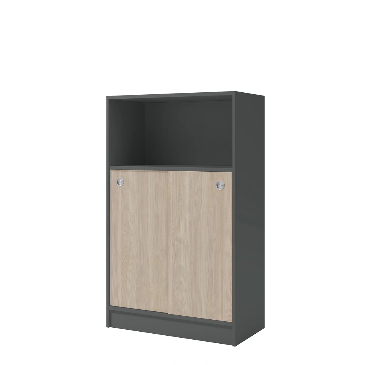 Skåp, mörkgrå/vit ask, 2x skjutdörrar/1x öppet, 805x1325mm