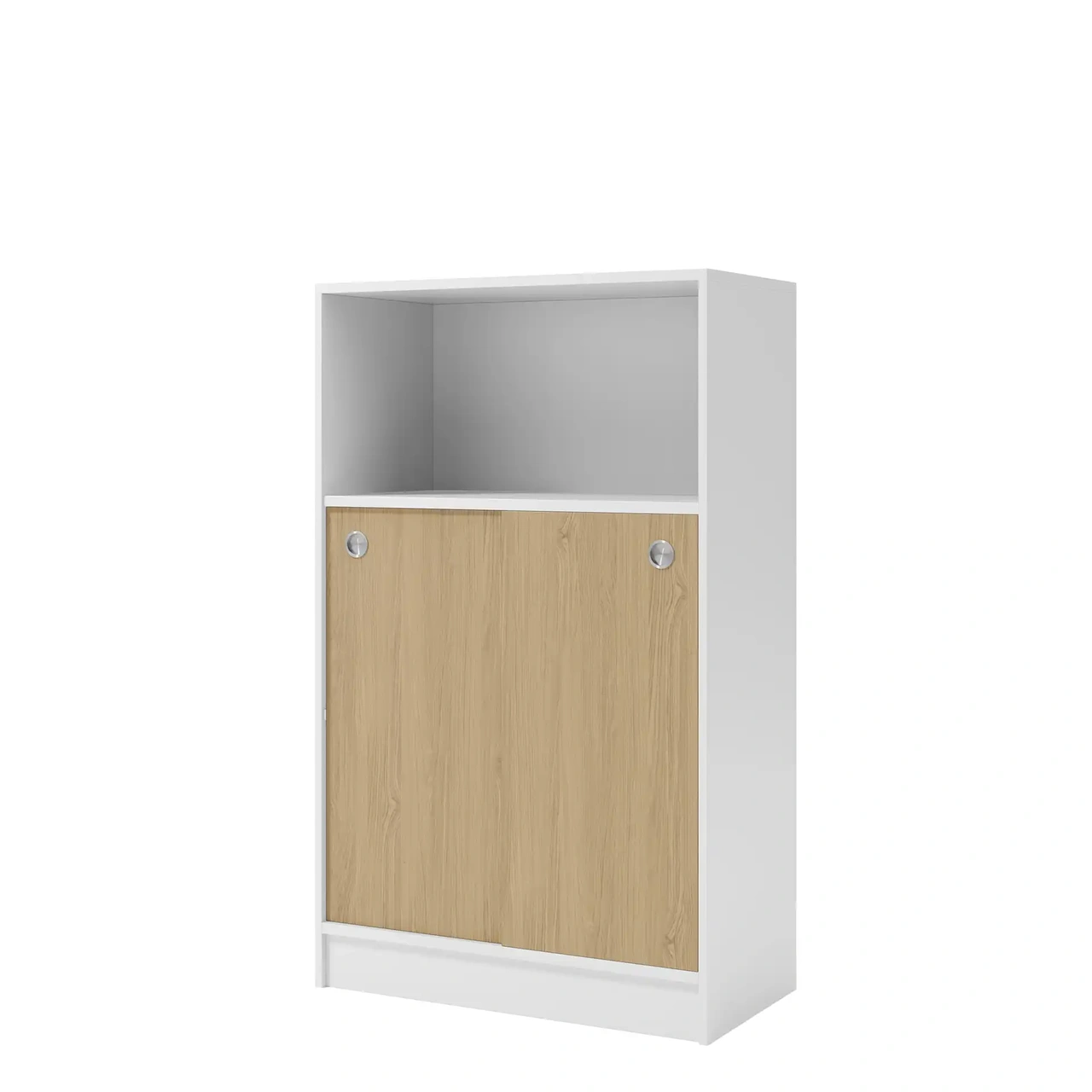 Skåp, vit/ek, 2x skjutdörrar/1x öppet, 805 x 1325mm