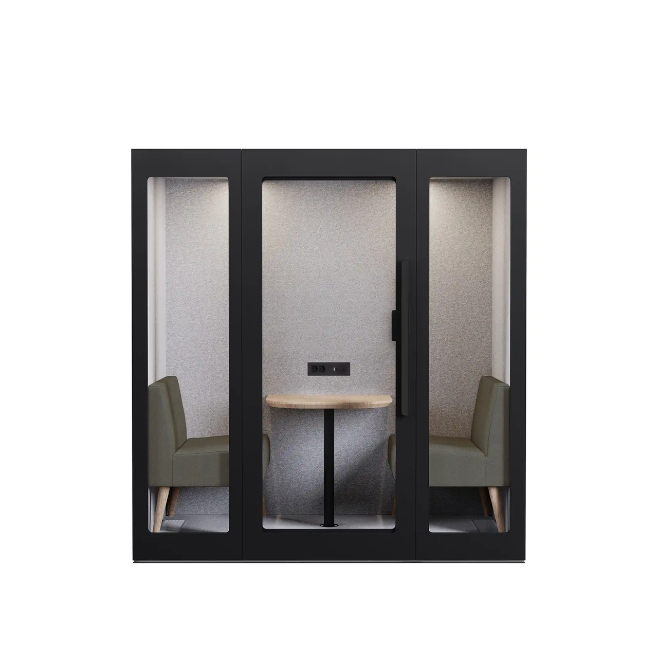 Pod Lugnet Duett, Exteriör svart/Soffa tyg Cura varmgrå