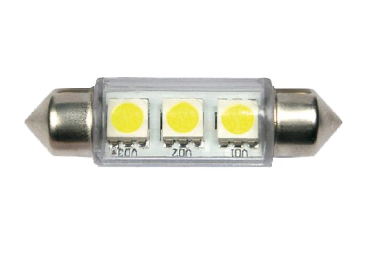 LEDLAMPA SV8.5, 24V, VIT, 0.6W 36mm 3led SMD5050 2st/frp