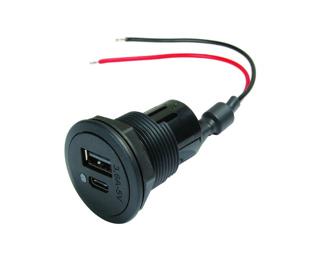 UTTAG 1xUSB-C, 1xUSB-A, 12-24VDC,, 3.6A, PANELMONTERAD,