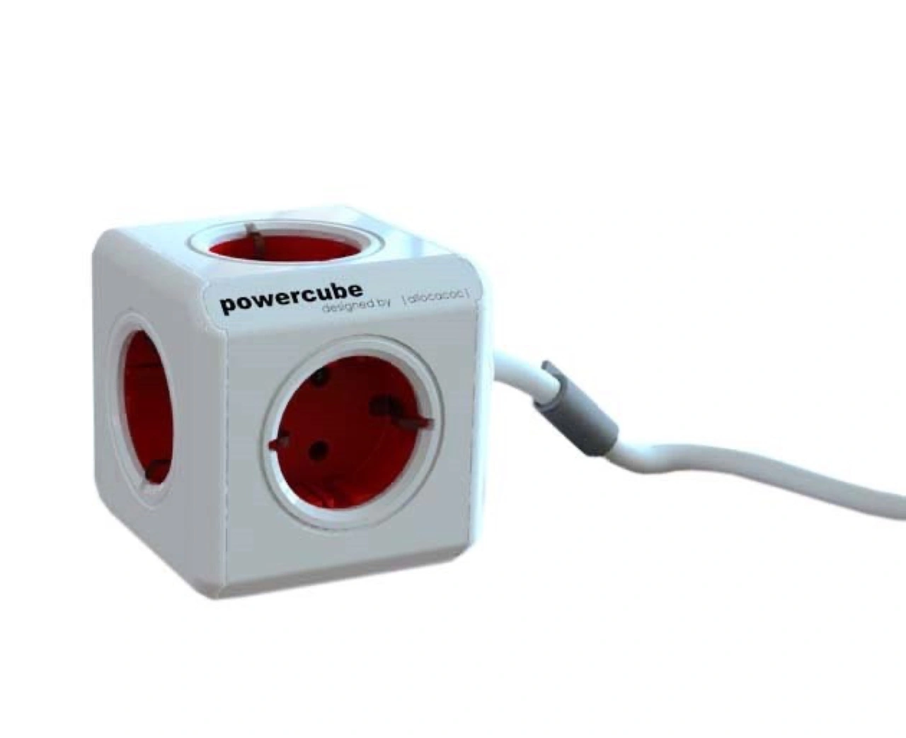 POWER CUBE 5 UTTAG, FÄSTE + 1.5m KABEL, RÖD