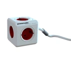 POWER CUBE 5 UTTAG, FÄSTE + 1.5m KABEL, RÖD