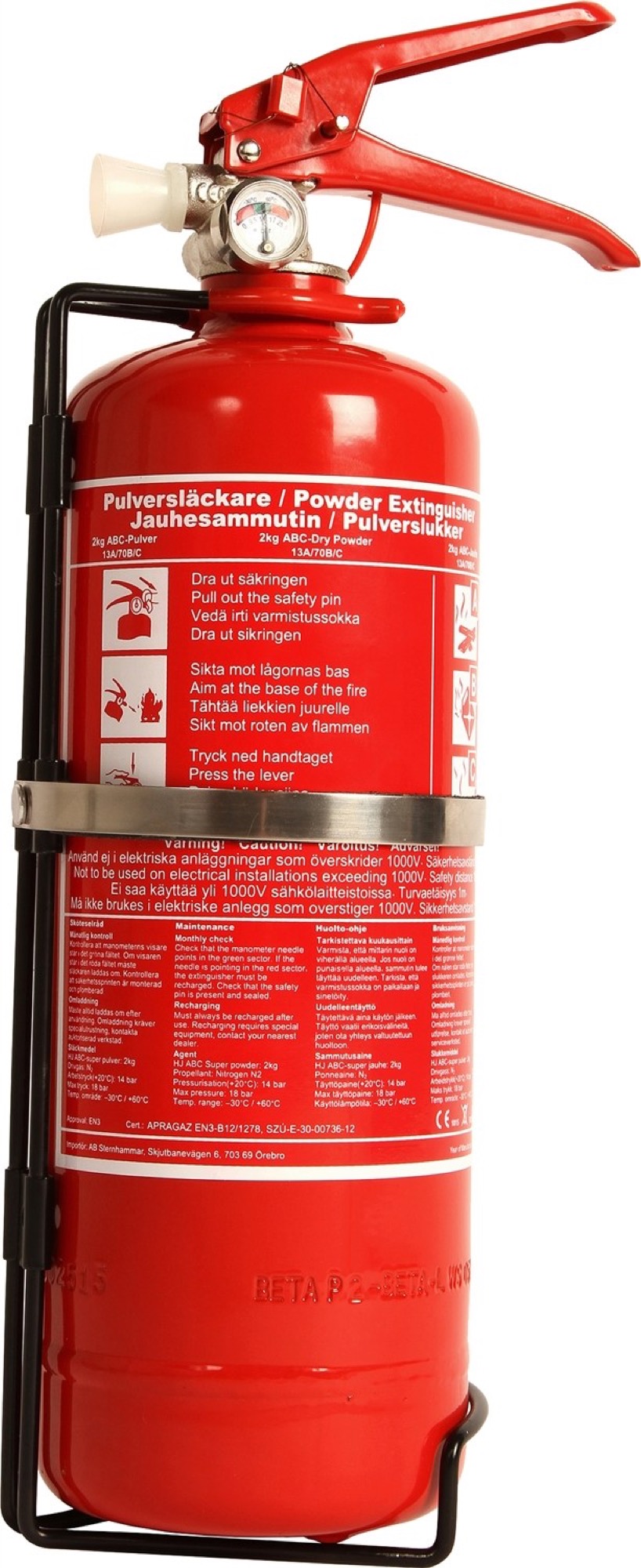 BRANDSLÄCKARE PULVER ABC 2KG, MED FORDONSHÅLLARE