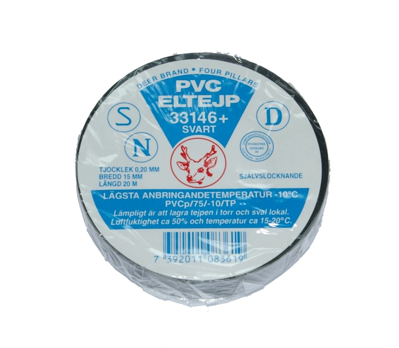 ELTEJP 19mmx20m, 33146+, SVART, S-MÄRKT, DEER BRAND 10pack