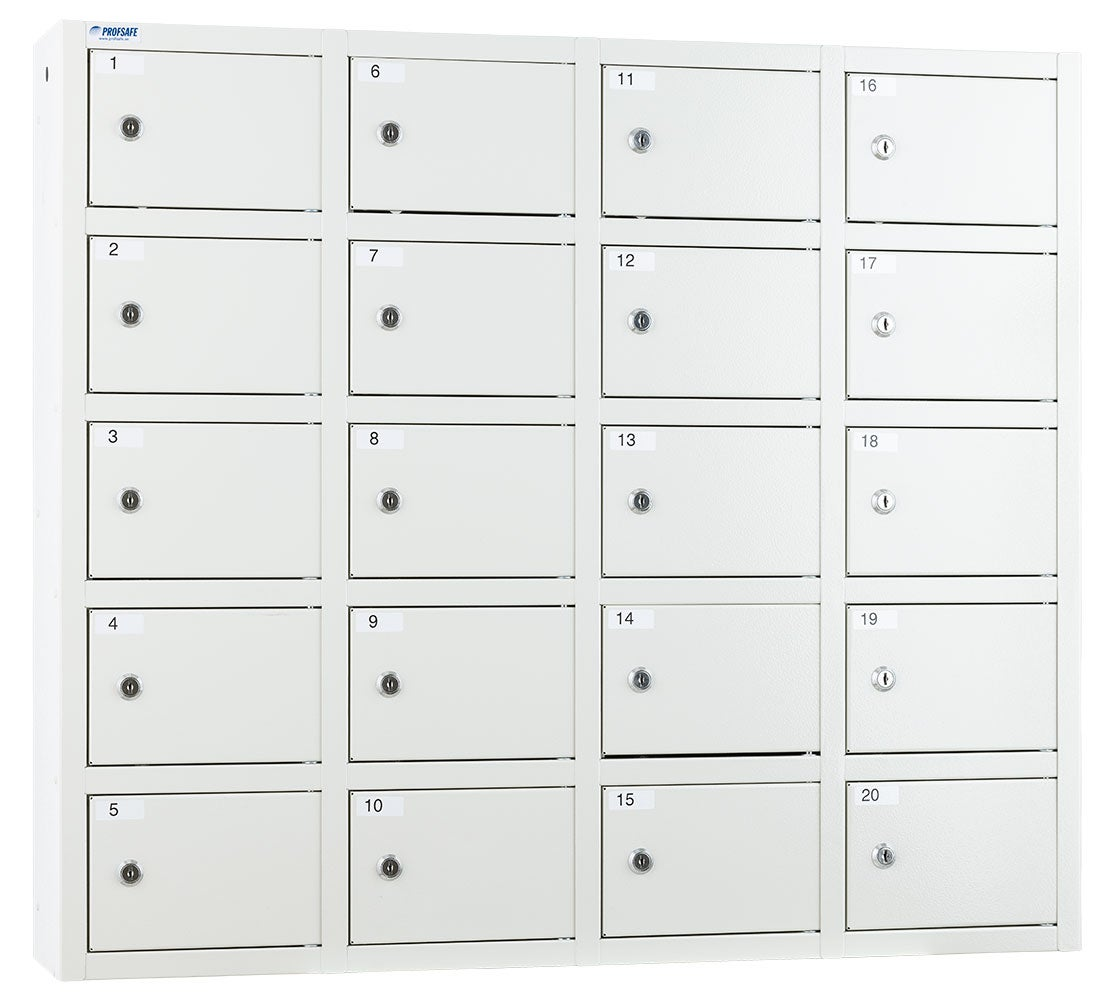 Småfacksskåp vägghängt 880x1000x200, 20 fack, cyl.lås