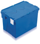 Plastlåda 65L, konisk med tvådelat lock, 400x600x365, blå