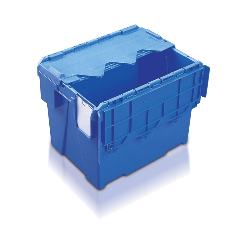 Plastlåda 25L, konisk med tvådelat lock, 400x300x306, blå