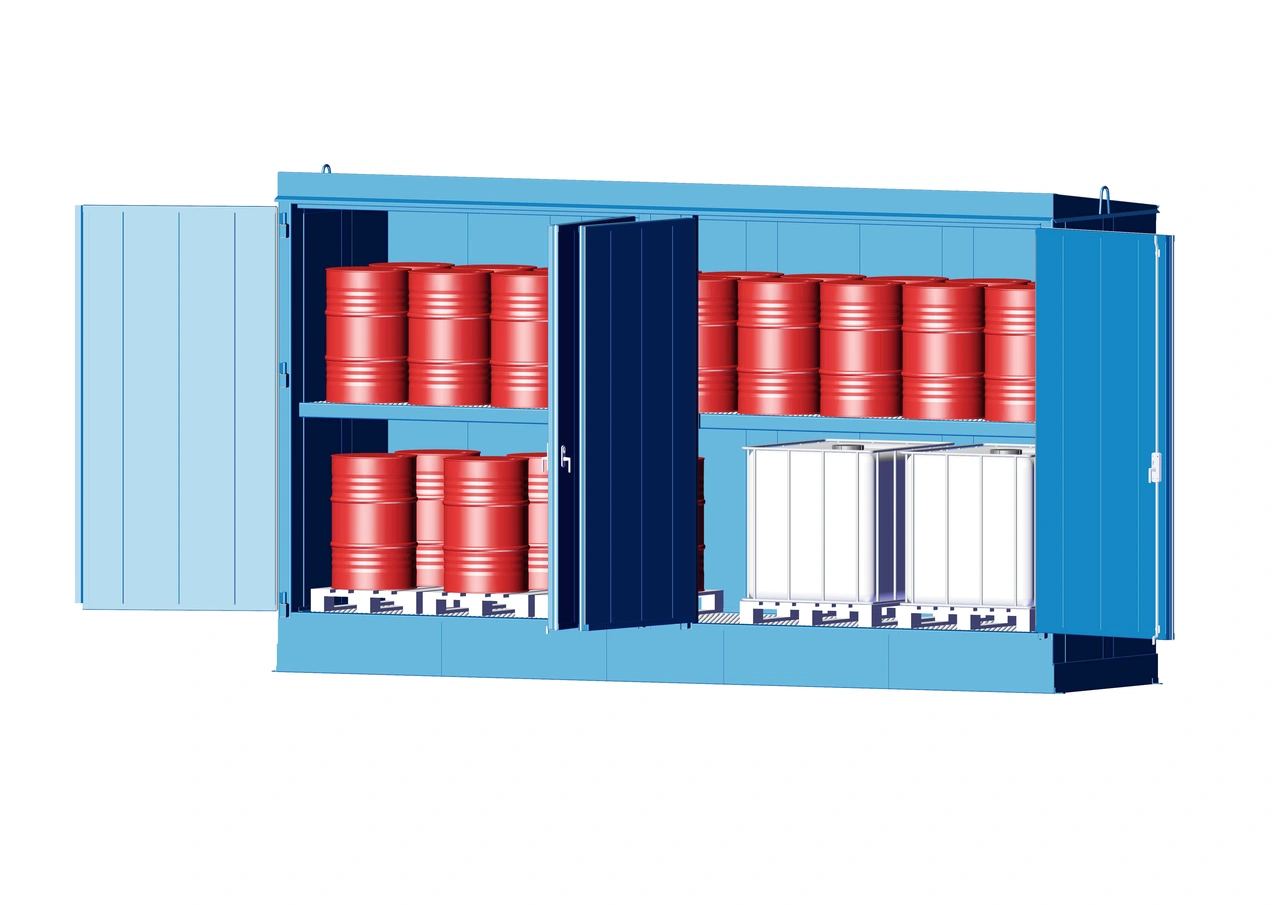 Kemikalieförråd inkl. fatskyddspall 1700 L, brandskyddad
