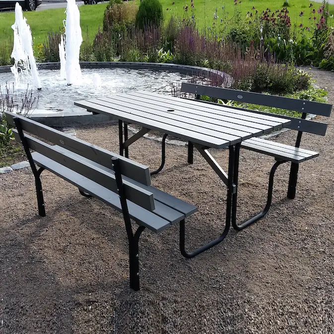 Bänkbord Stålpicnic 150 grå med ryggstöd