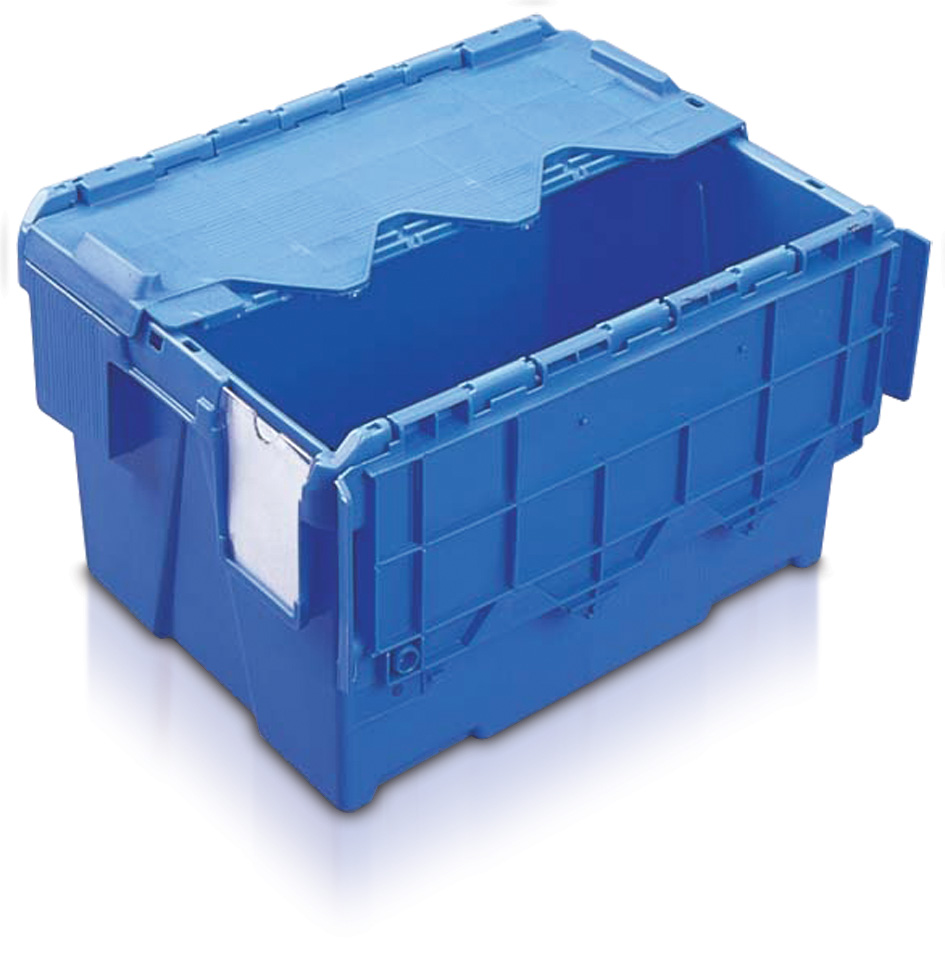 Plastlåda 22L, konisk med tvådelat lock, 400x300x264mm blå