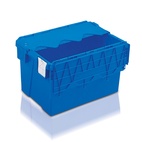 Plastlåda 65L, konisk med tvådelat lock, 400x600x365, blå